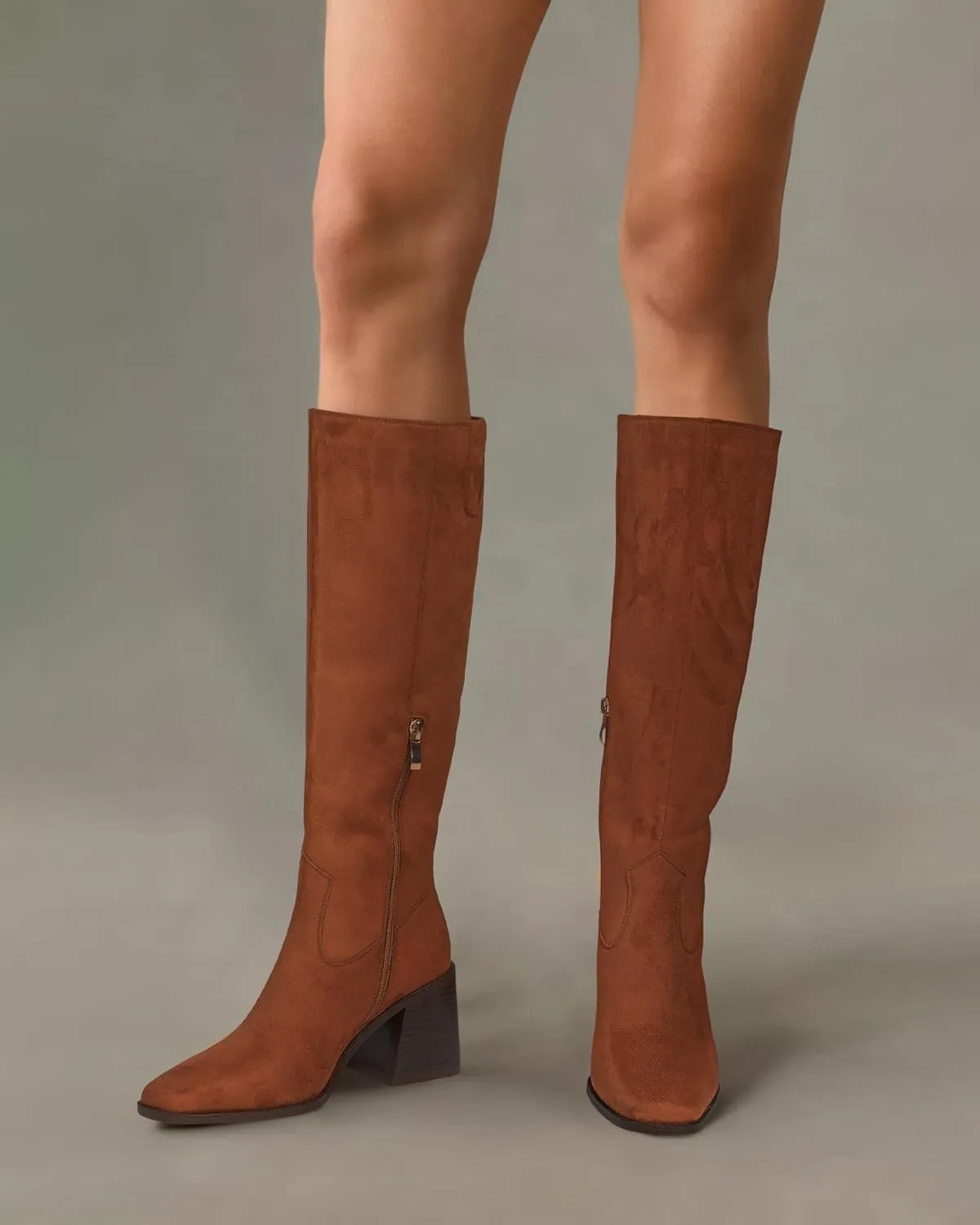 MUCCCUTE Knee High Boots for Women - Square Toe Chunky Block Heel Boots with Side Zipper Pull On Tall Boot