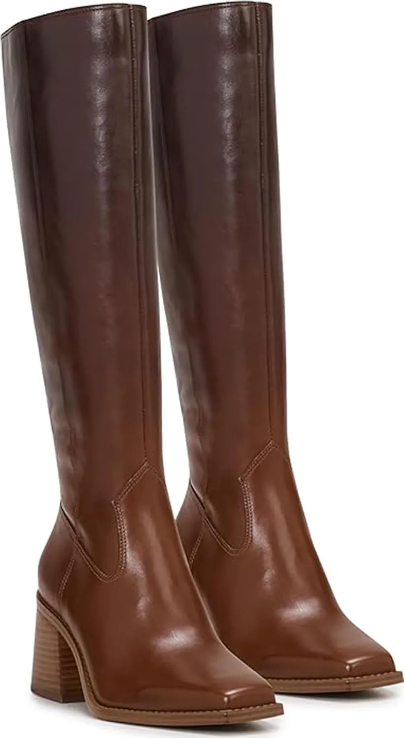 MUCCCUTE Knee High Boots for Women - Square Toe Chunky Block Heel Boots with Side Zipper Pull On Tall Boot