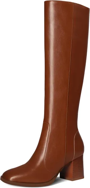 MUCCCUTE Knee High Boots for Women Square Toe Chunky Heel Side Zipper Rhinestone Sparkly Fashion Tall Long Boots for Ladies