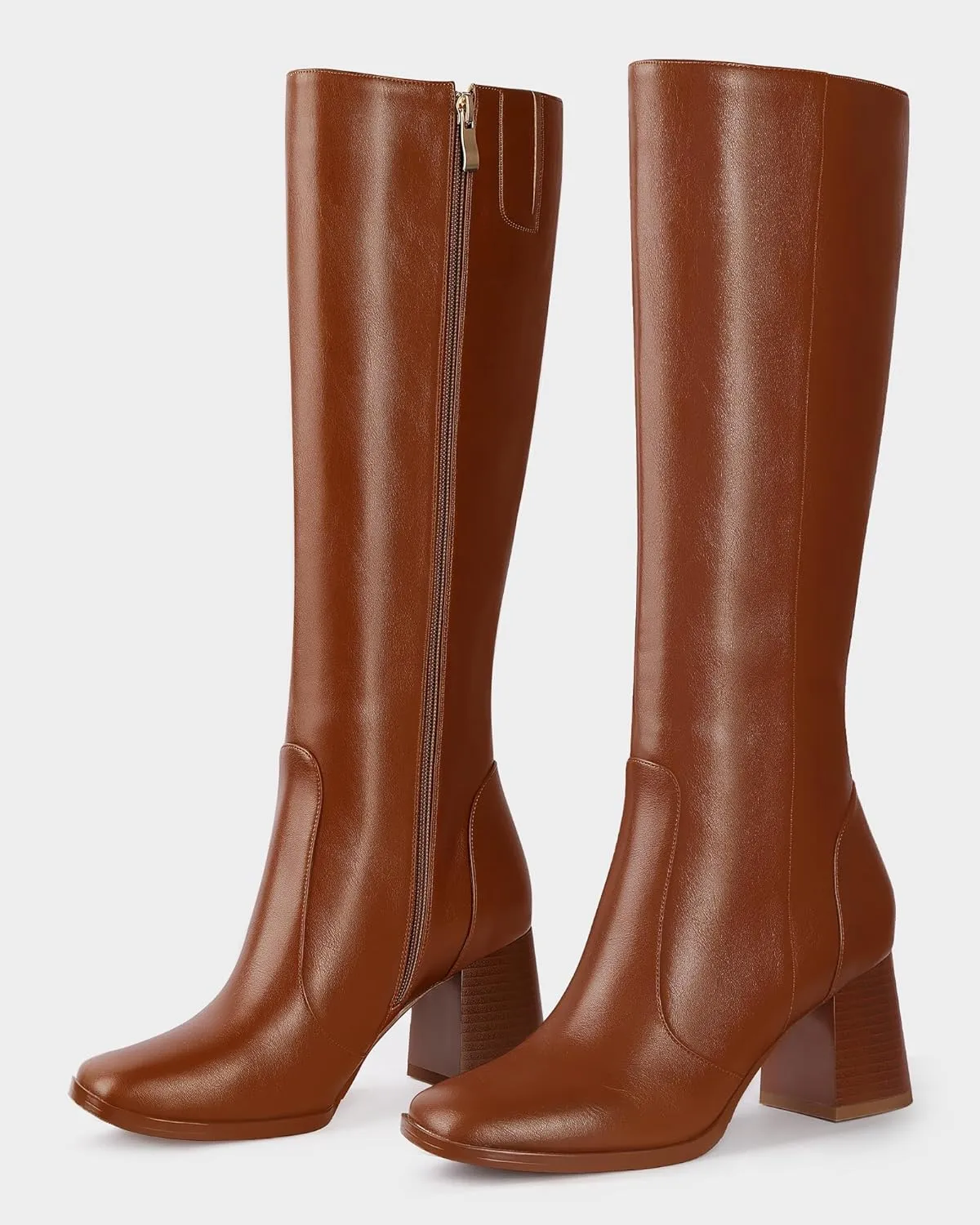 MUCCCUTE Knee High Boots for Women Square Toe Chunky Heel Side Zipper Rhinestone Sparkly Fashion Tall Long Boots for Ladies