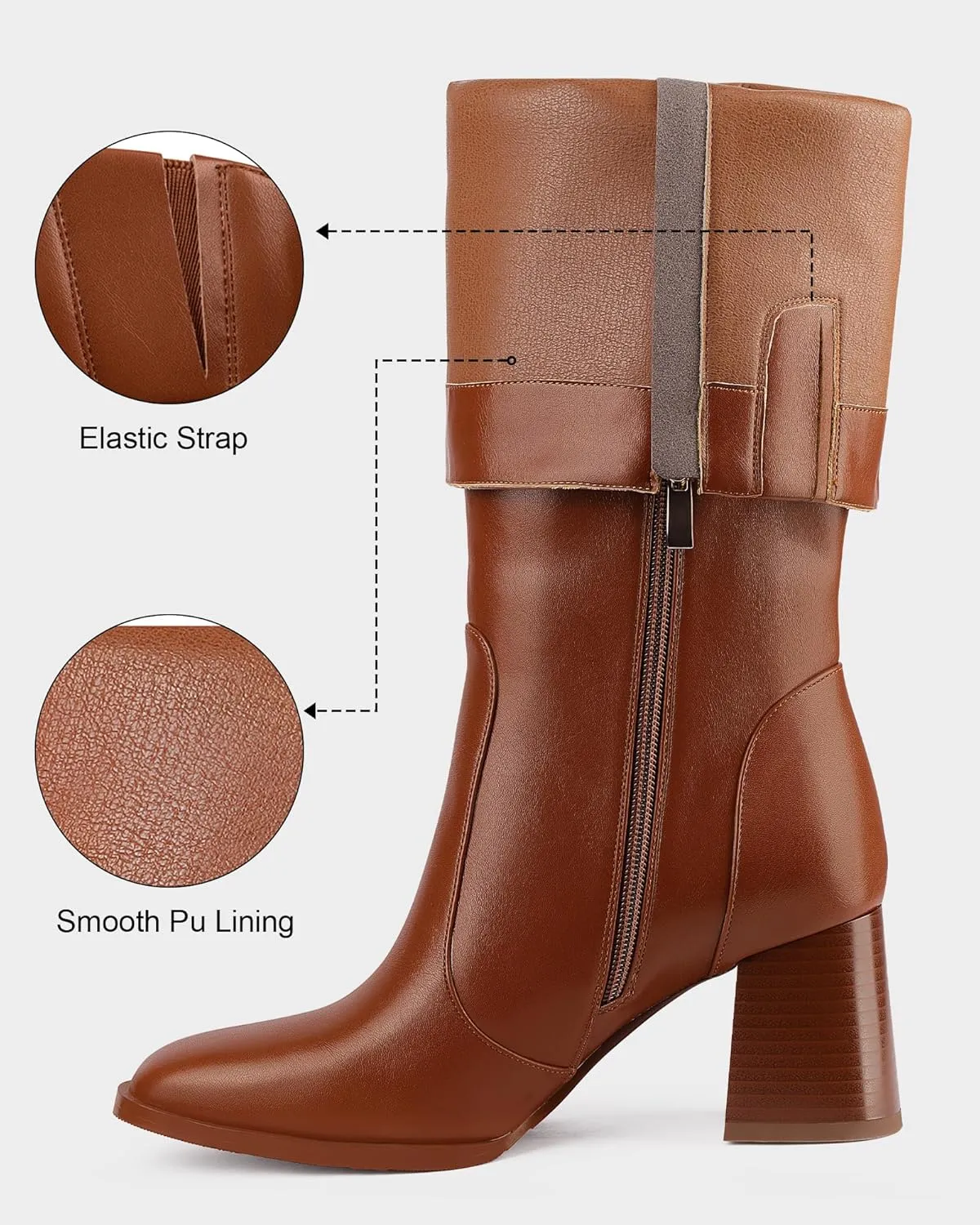 MUCCCUTE Knee High Boots for Women Square Toe Chunky Heel Side Zipper Rhinestone Sparkly Fashion Tall Long Boots for Ladies