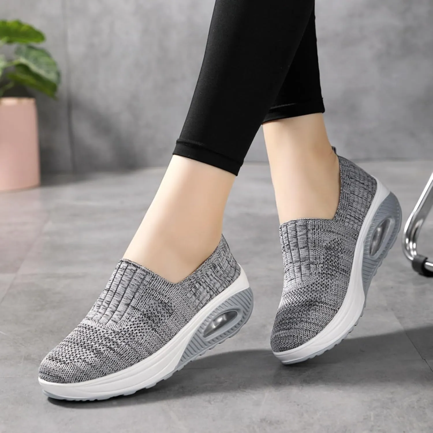 Myallfeet Women's Slip-on Air-Cushion Heightening Thick-Soled Sports and Casual Shoes Mesh Stretch Thick Soled Sneakers Casual Body Shaping Rocker Shoes