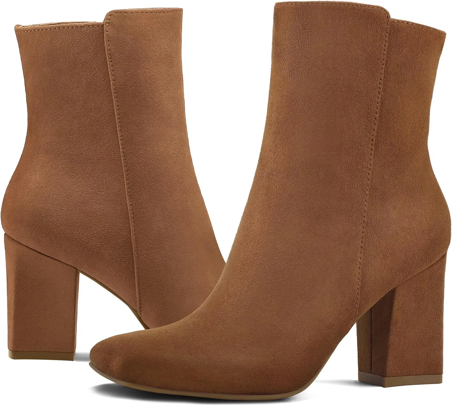 mysoft Women's Ankle Boots Square Toe Side Zipper GoGo Boots Chunky Block Heel Mid Calf Low Heeled Short Booties