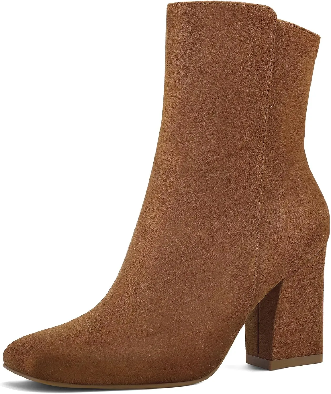 mysoft Women's Ankle Boots Square Toe Side Zipper GoGo Boots Chunky Block Heel Mid Calf Low Heeled Short Booties