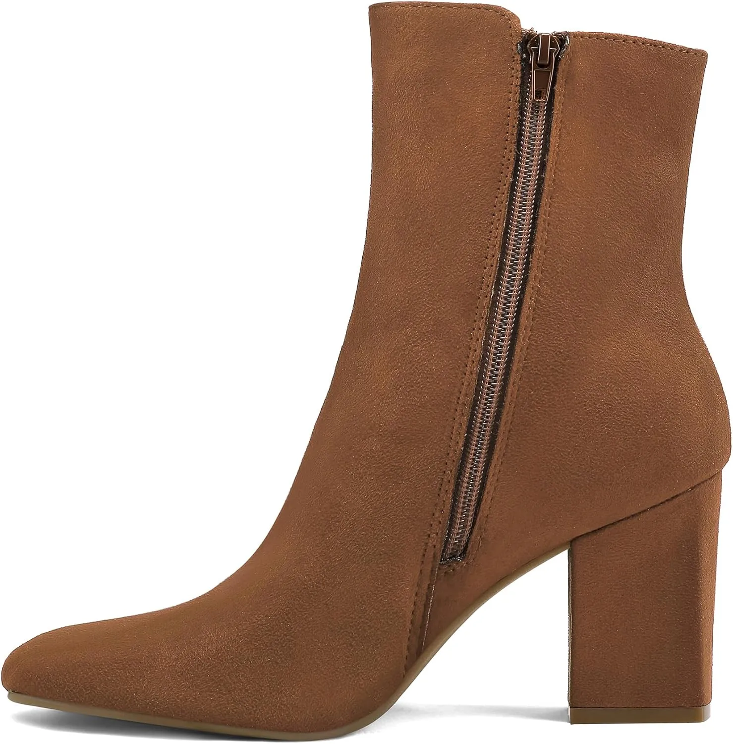 mysoft Women's Ankle Boots Square Toe Side Zipper GoGo Boots Chunky Block Heel Mid Calf Low Heeled Short Booties