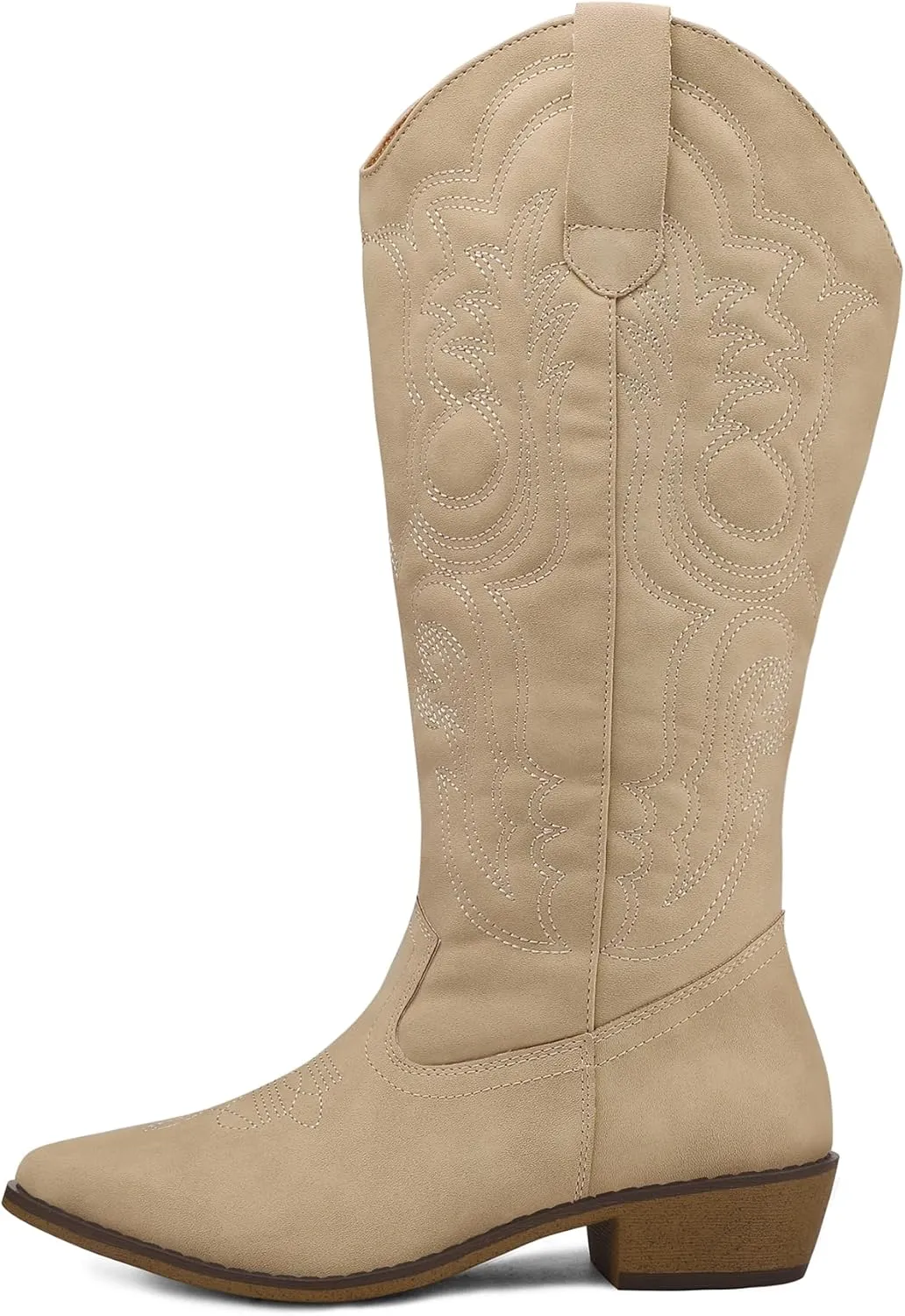 mysoft Women's Wide Calf Cowboy Boots Pull on Cowgirl Embroidered Mid Calf Pointed Toe Chunky Heel Western Boots