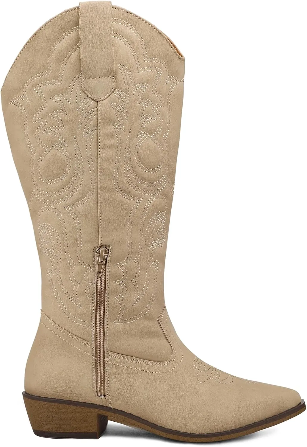 mysoft Women's Wide Calf Cowboy Boots Pull on Cowgirl Embroidered Mid Calf Pointed Toe Chunky Heel Western Boots