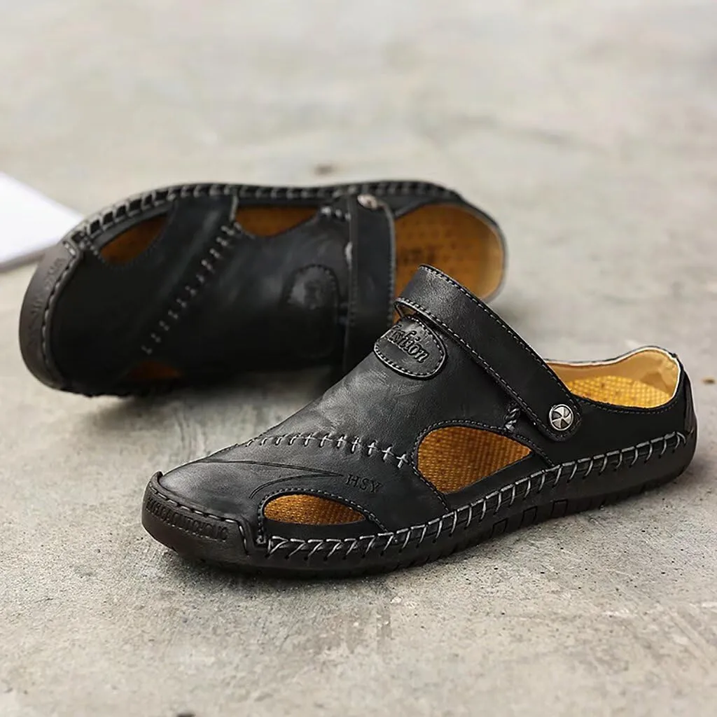 NANXIN&LOVE Mens Casual Leather Sandals Summer Beach Slipper Mens Comfort Outdoor Shoes Fashion Lightweight Trail Water Sandal Adjustable （Two Ways）