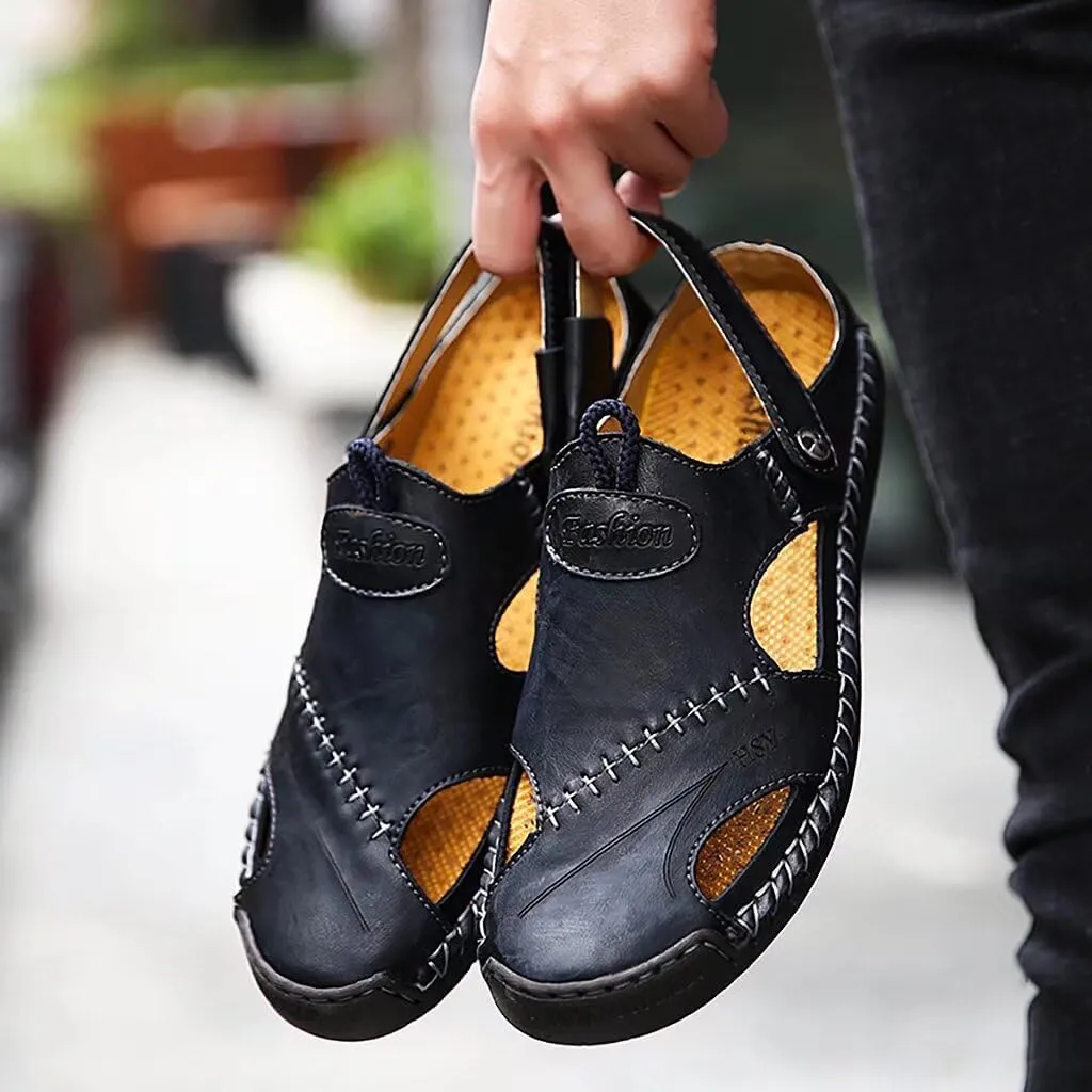 NANXIN&LOVE Mens Casual Leather Sandals Summer Beach Slipper Mens Comfort Outdoor Shoes Fashion Lightweight Trail Water Sandal Adjustable （Two Ways）
