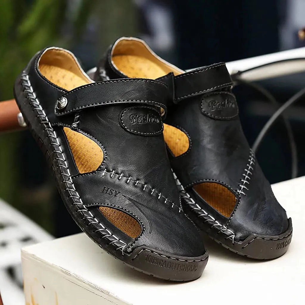 NANXIN&LOVE Mens Casual Leather Sandals Summer Beach Slipper Mens Comfort Outdoor Shoes Fashion Lightweight Trail Water Sandal Adjustable （Two Ways）