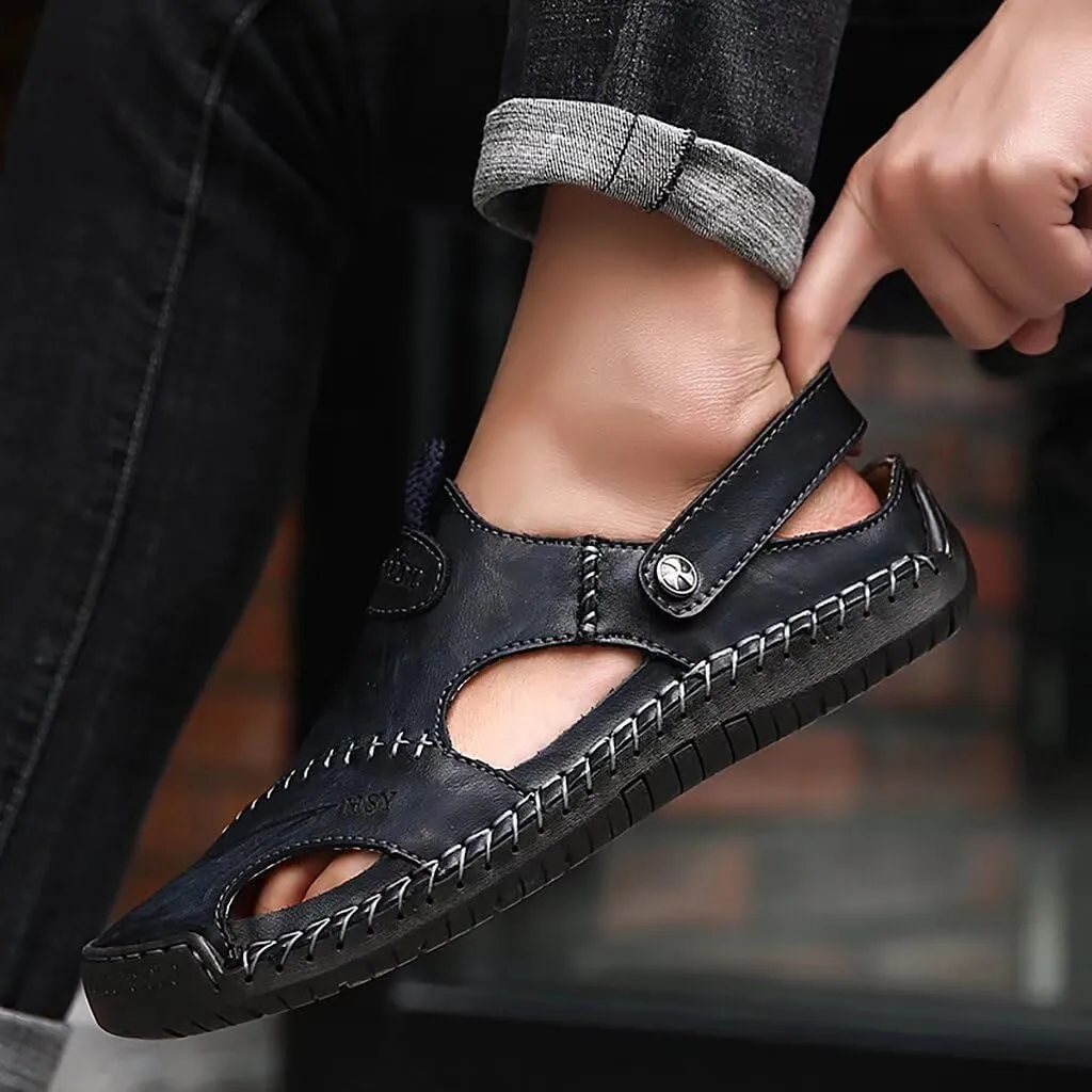 NANXIN&LOVE Mens Casual Leather Sandals Summer Beach Slipper Mens Comfort Outdoor Shoes Fashion Lightweight Trail Water Sandal Adjustable （Two Ways）