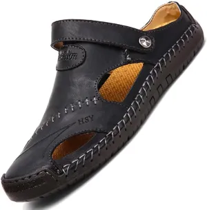 NANXIN&LOVE Mens Casual Leather Sandals Summer Beach Slipper Mens Comfort Outdoor Shoes Fashion Lightweight Trail Water Sandal Adjustable （Two Ways）