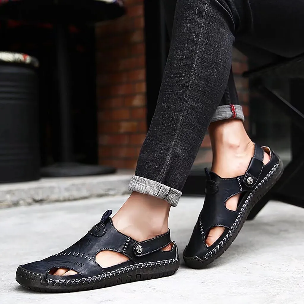 NANXIN&LOVE Mens Casual Leather Sandals Summer Beach Slipper Mens Comfort Outdoor Shoes Fashion Lightweight Trail Water Sandal Adjustable （Two Ways）