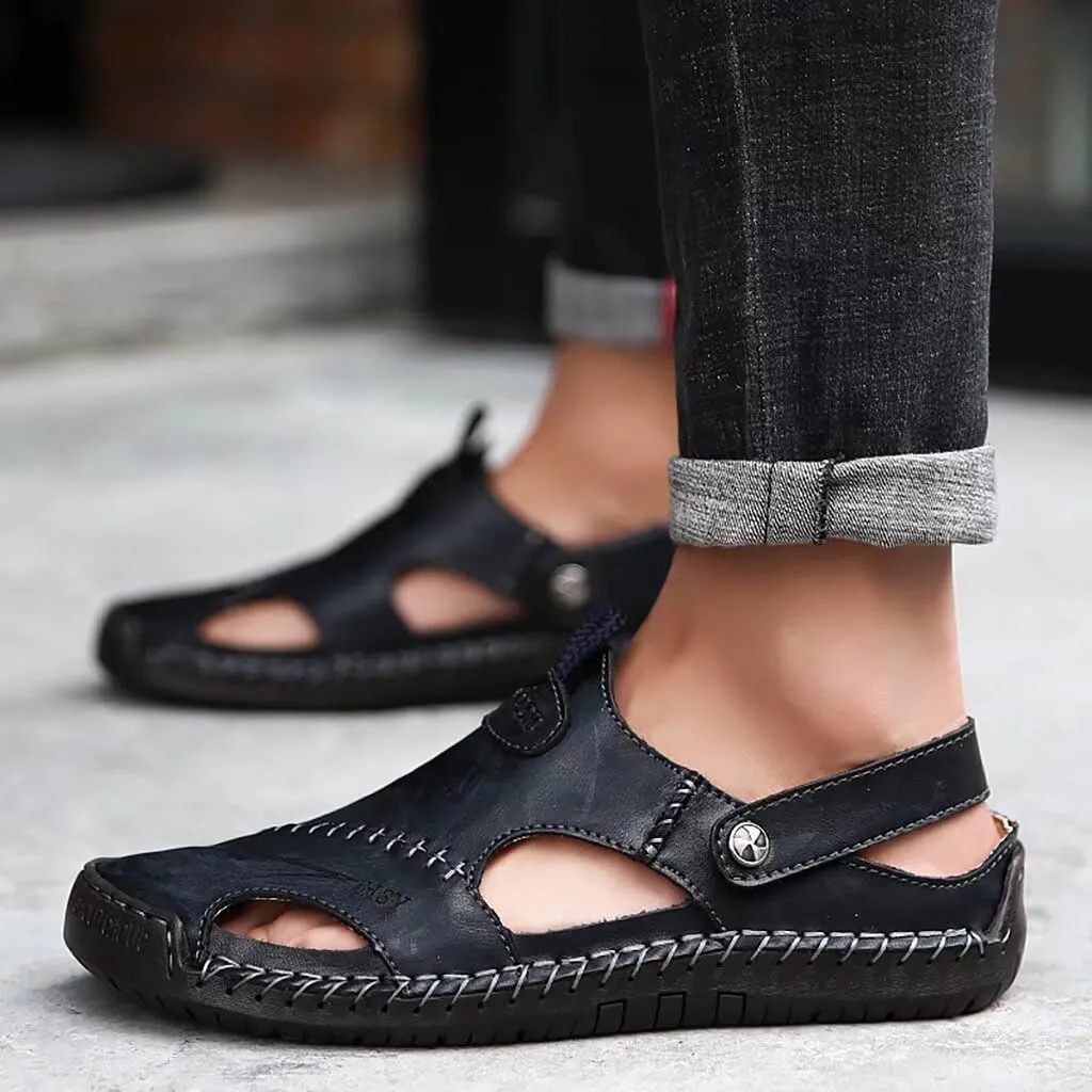 NANXIN&LOVE Mens Casual Leather Sandals Summer Beach Slipper Mens Comfort Outdoor Shoes Fashion Lightweight Trail Water Sandal Adjustable （Two Ways）