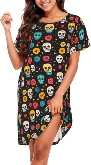 Nightgowns For Women Soft Cotton Sleepshirt Short Sleeve Lounge Dress Casual Ladies Sleepwear
