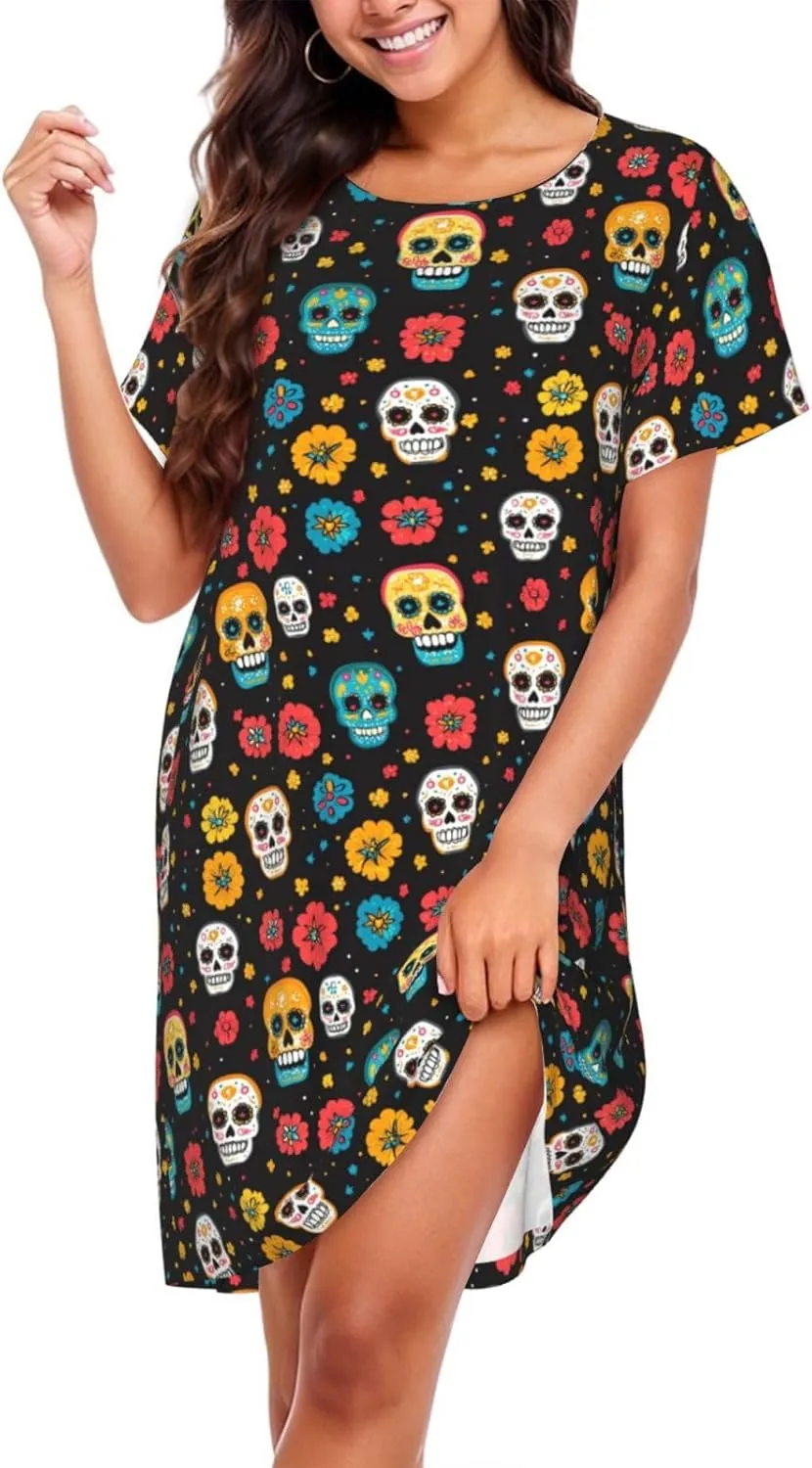 Nightgowns For Women Soft Cotton Sleepshirt Short Sleeve Lounge Dress Casual Ladies Sleepwear