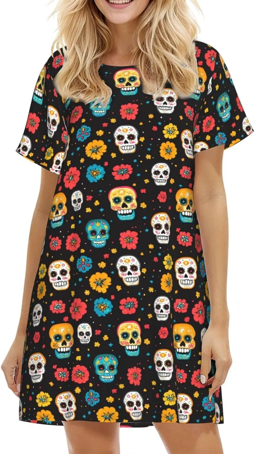 Nightgowns For Women Soft Cotton Sleepshirt Short Sleeve Lounge Dress Casual Ladies Sleepwear