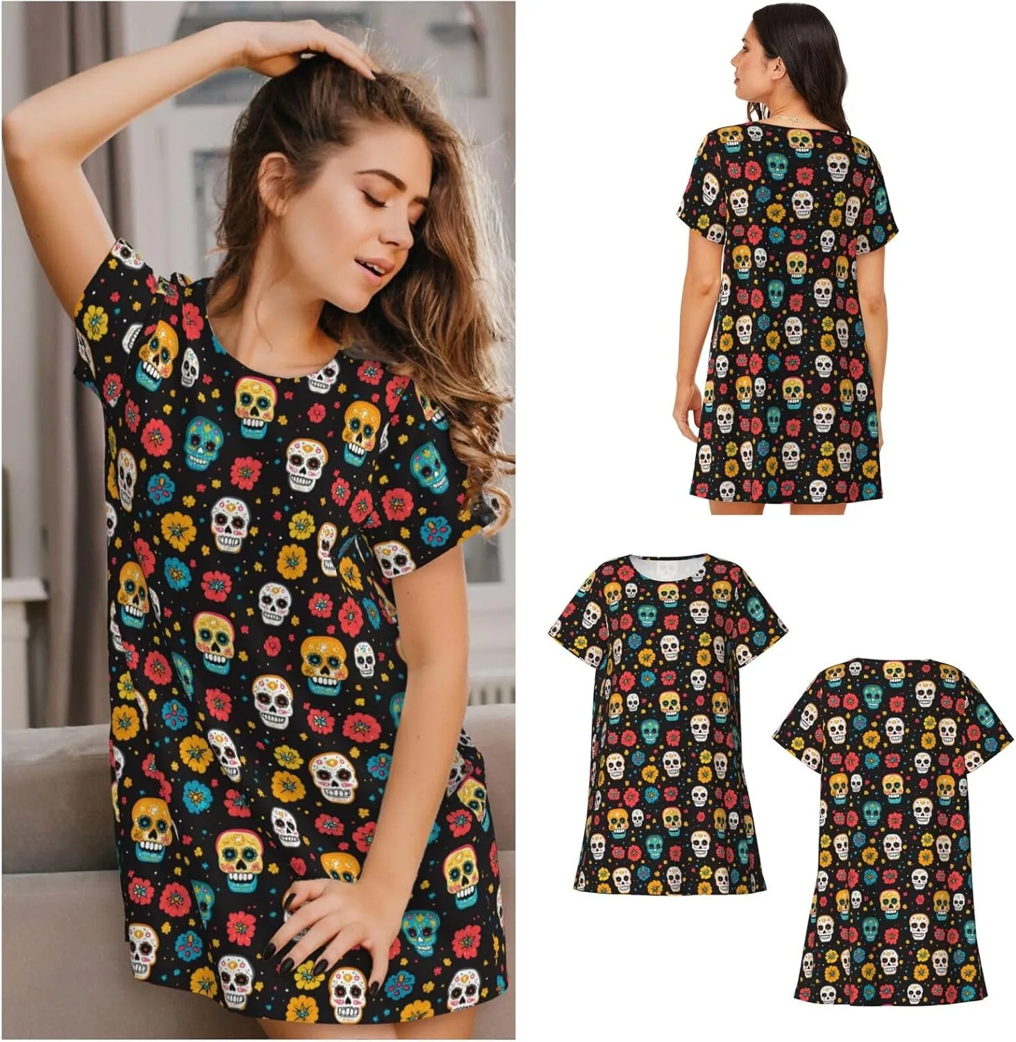 Nightgowns For Women Soft Cotton Sleepshirt Short Sleeve Lounge Dress Casual Ladies Sleepwear