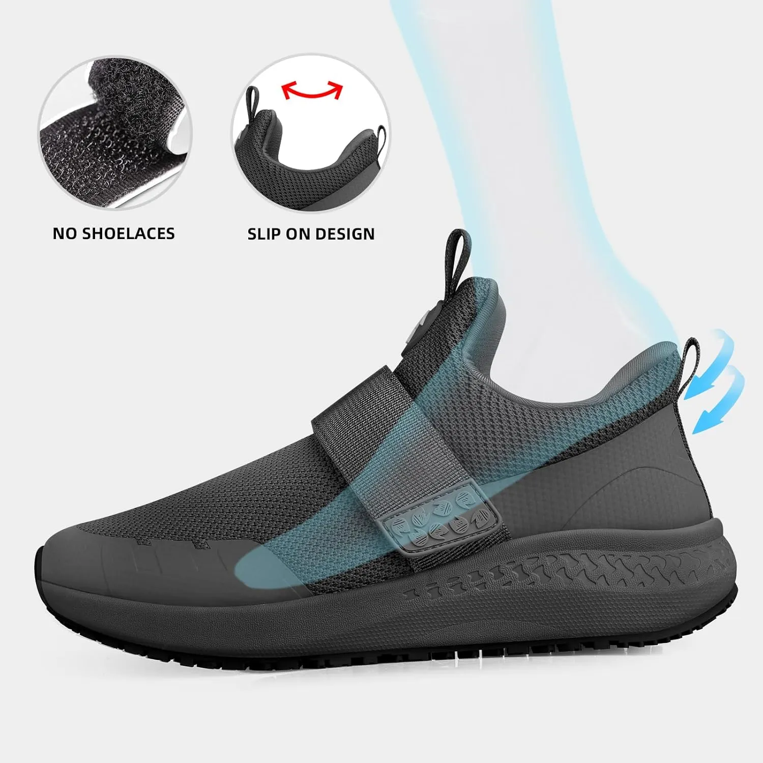 Non Slip Shoes for Men, Food Service Slip Resistant Work Shoes in Restaurant Kitchen Hospital, Breathable Lightweight Sneakers - Zapatos Antideslizantes para Hombres Medium or Wide Size 6-13