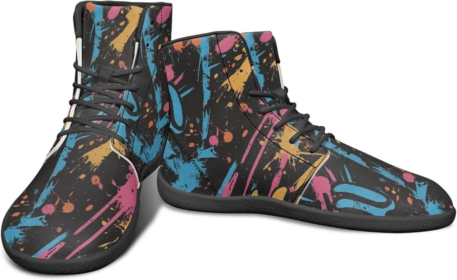 Novelty Print High Top Sneakers Shoes for Men Women Casual Lace up Barefoot Shoes