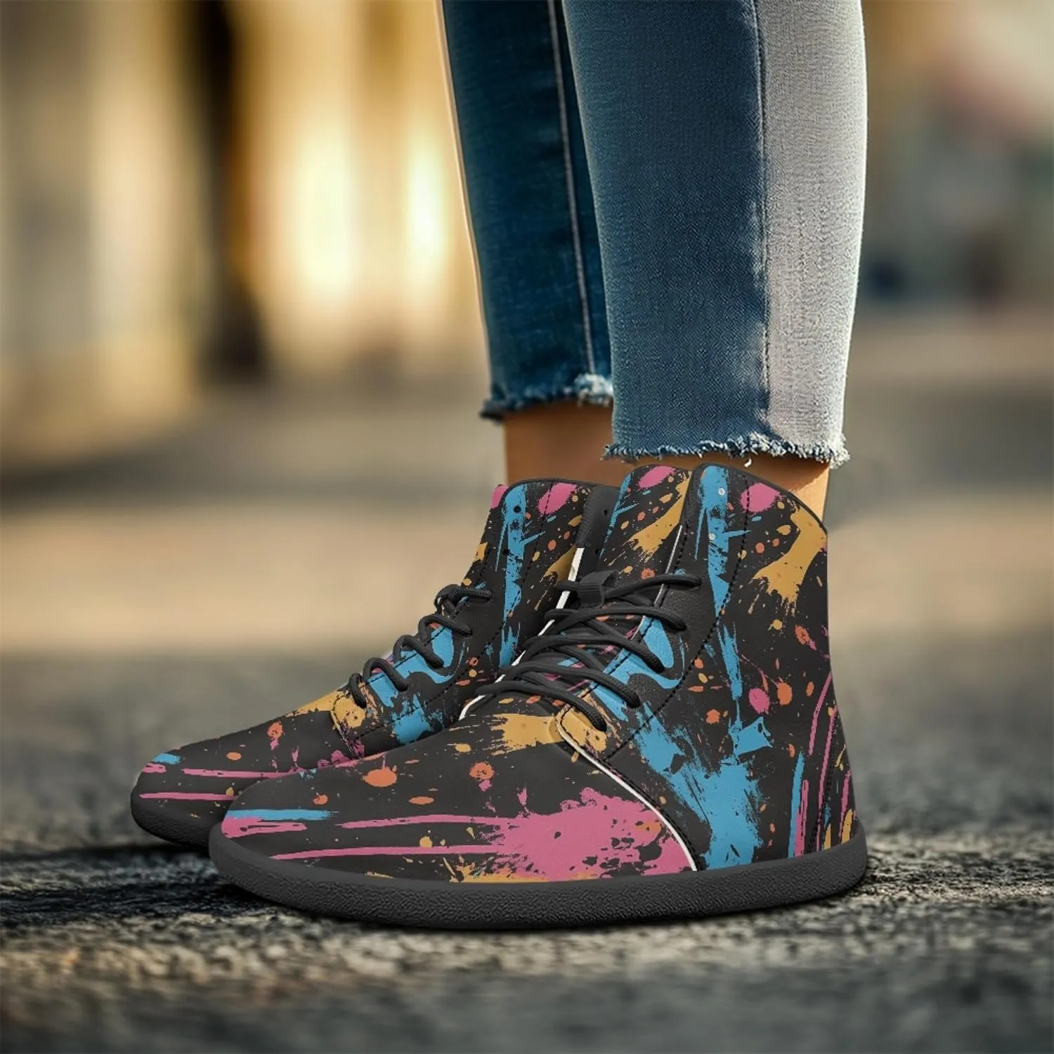 Novelty Print High Top Sneakers Shoes for Men Women Casual Lace up Barefoot Shoes