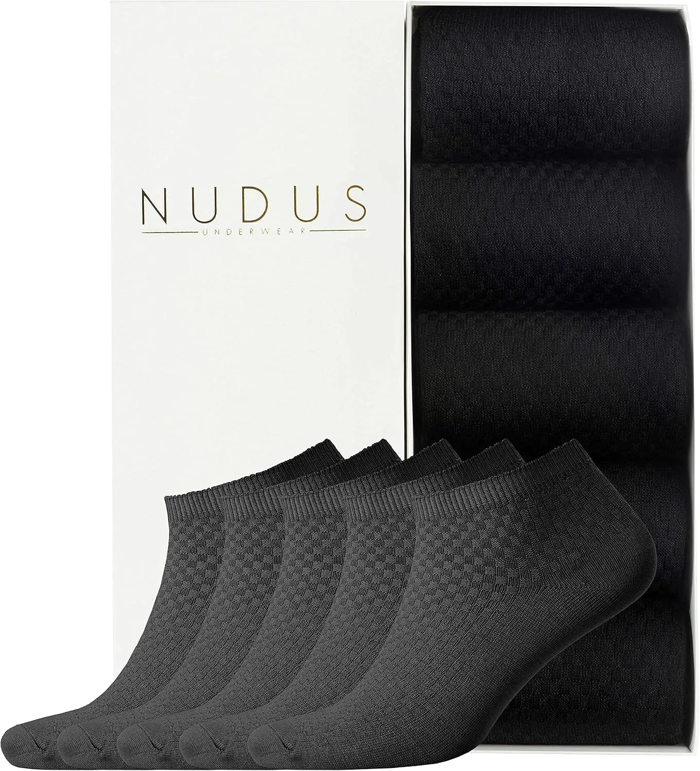 NUDUS UNDERWEAR Men’s Bamboo Rayon Ankle Quarter Dress Socks 5-Pair Gift Box, Premium Quality