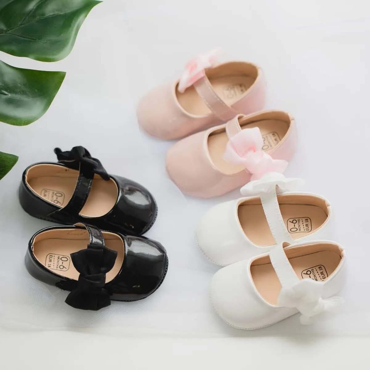 ohsofy Infant Baby Girls Mary Jane Flats Non-Slip Bowknot Princess Wedding Dress Shoes Toddler Crib Shoes