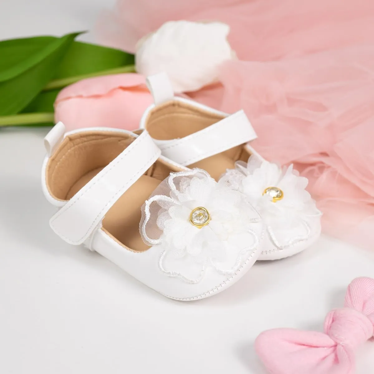 ohsofy Infant Baby Girls Mary Jane Flats Non-Slip Bowknot Princess Wedding Dress Shoes Toddler Crib Shoes