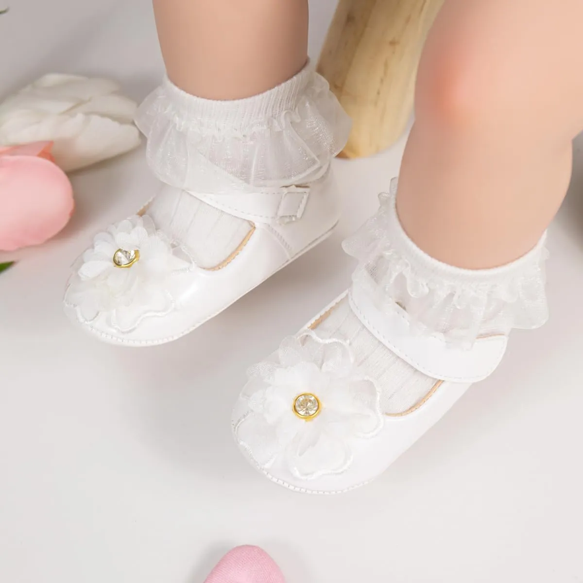 ohsofy Infant Baby Girls Mary Jane Flats Non-Slip Bowknot Princess Wedding Dress Shoes Toddler Crib Shoes