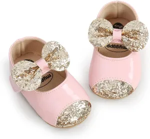 ohsofy Infant Baby Girls Mary Jane Flats Non-Slip Bowknot Princess Wedding Dress Shoes Toddler Crib Shoes