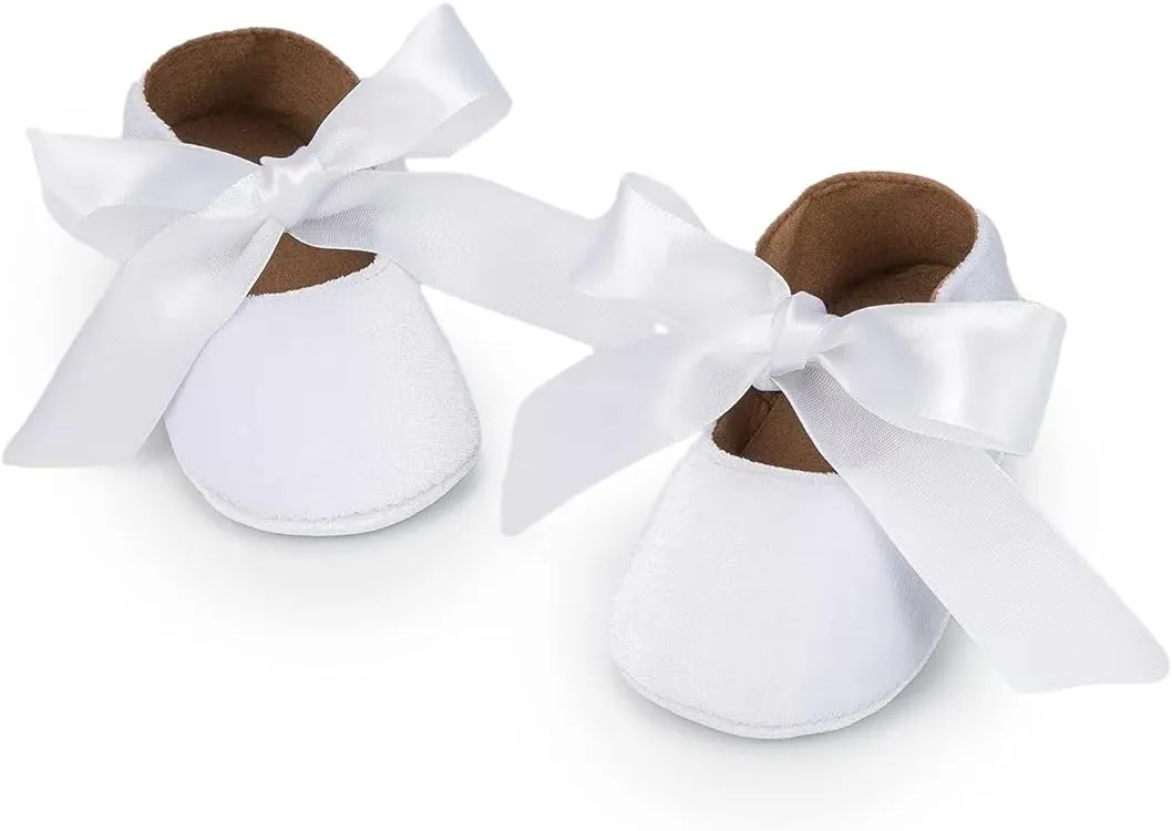 ohsofy Infant Baby Girls Mary Jane Flats Non-Slip Bowknot Princess Wedding Dress Shoes Toddler Crib Shoes