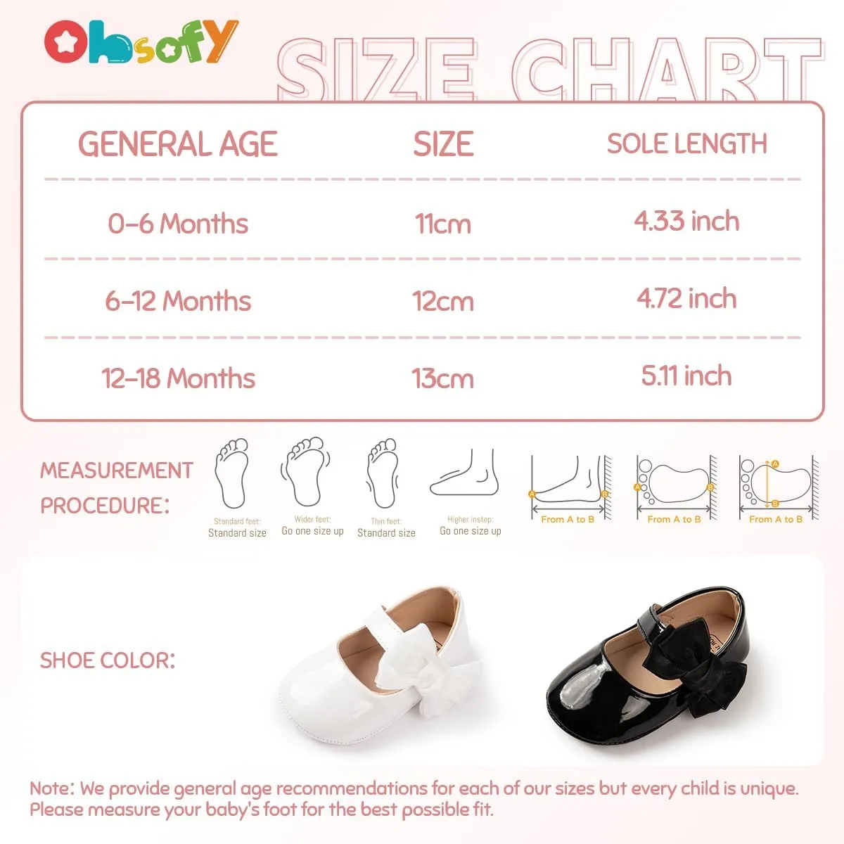 ohsofy Infant Baby Girls Mary Jane Flats Non-Slip Bowknot Princess Wedding Dress Shoes Toddler Crib Shoes