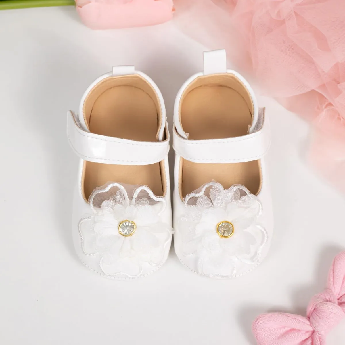 ohsofy Infant Baby Girls Mary Jane Flats Non-Slip Bowknot Princess Wedding Dress Shoes Toddler Crib Shoes