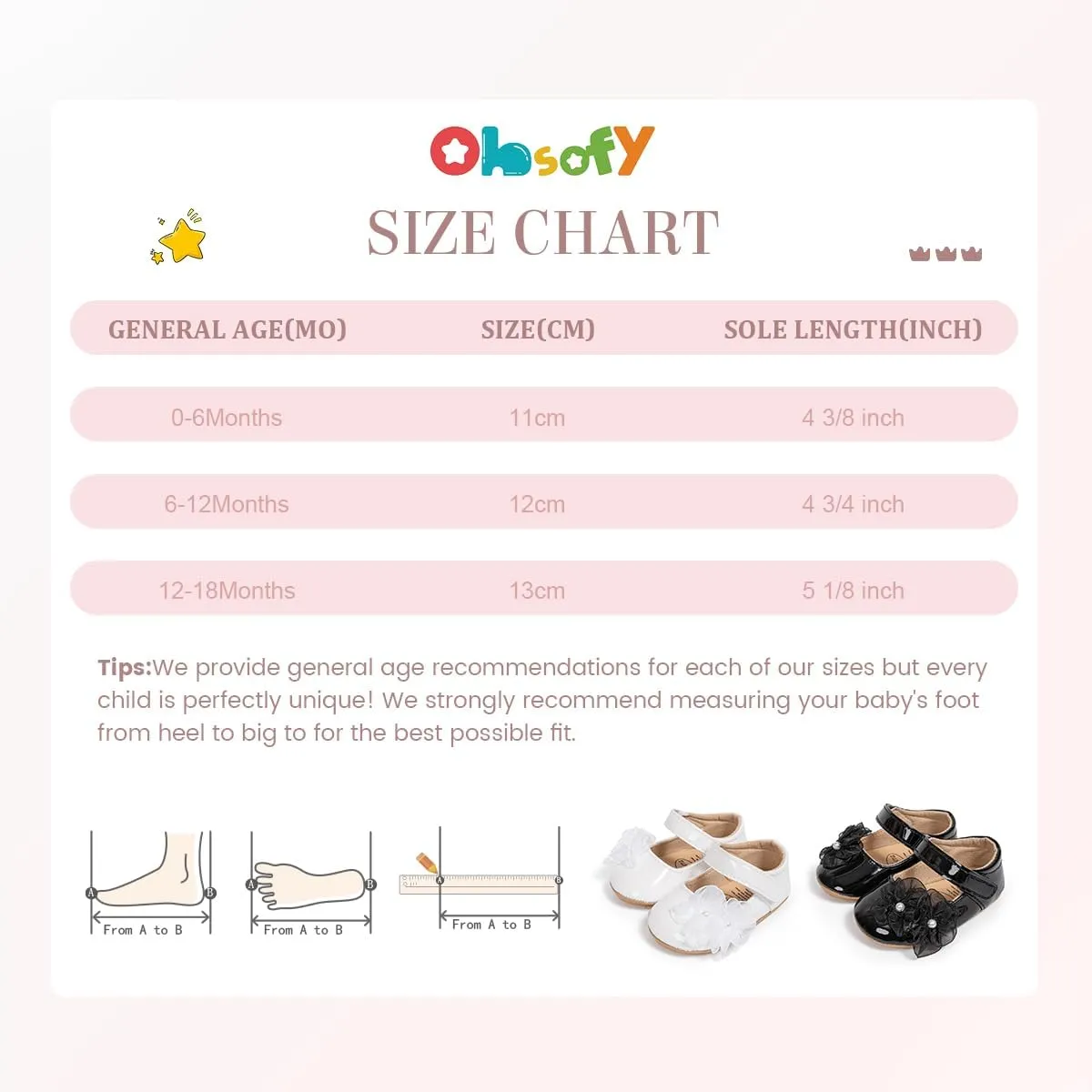 ohsofy Infant Baby Girls Mary Jane Flats Non-Slip Bowknot Princess Wedding Dress Shoes Toddler Crib Shoes