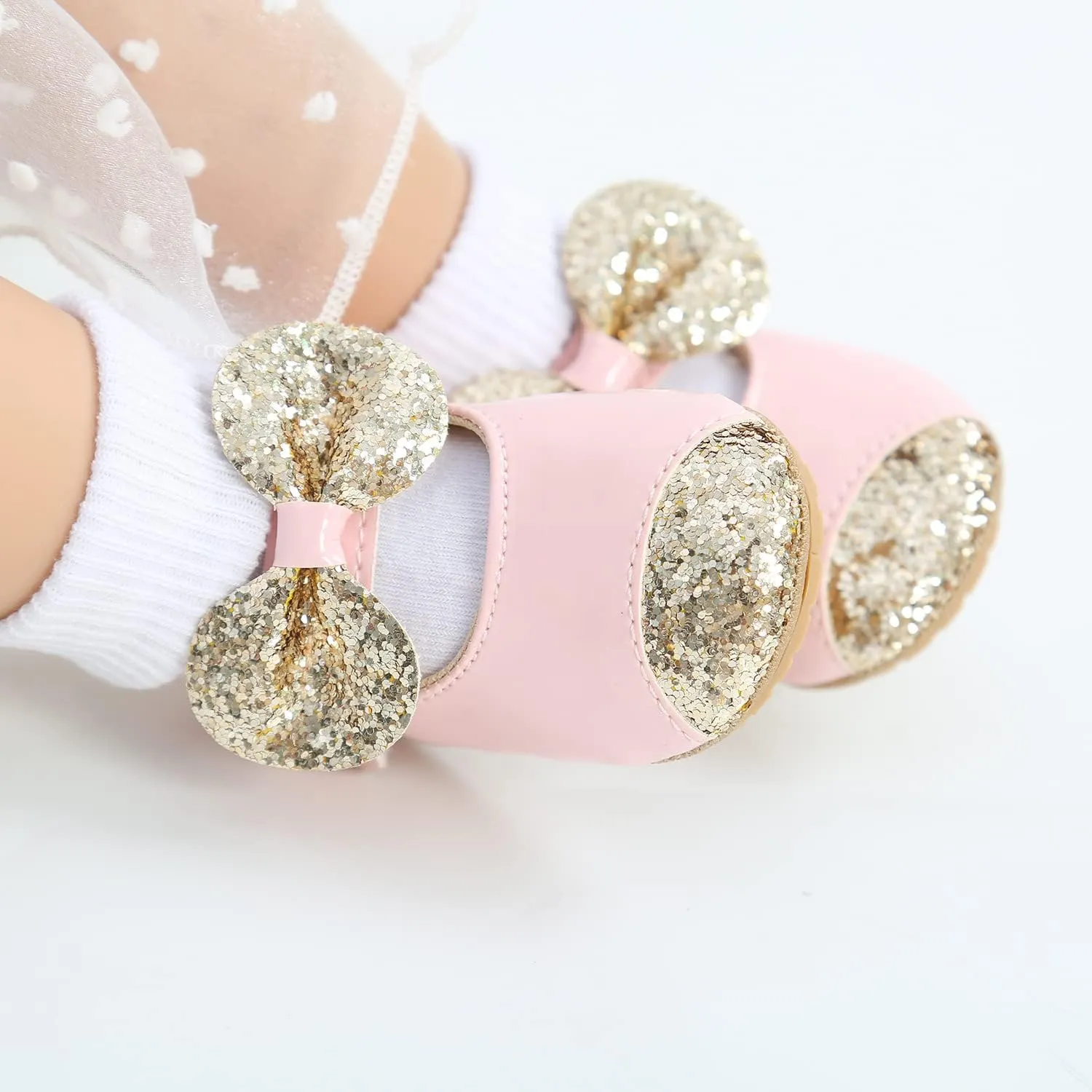 ohsofy Infant Baby Girls Mary Jane Flats Non-Slip Bowknot Princess Wedding Dress Shoes Toddler Crib Shoes