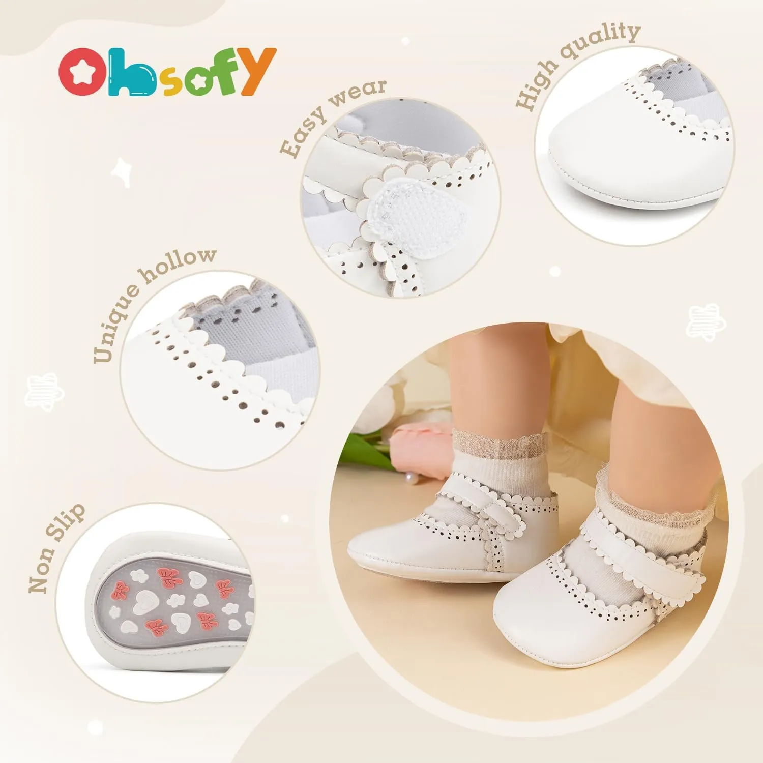 ohsofy Infant Baby Girls Mary Jane Flats Non-Slip Bowknot Princess Wedding Dress Shoes Toddler Crib Shoes