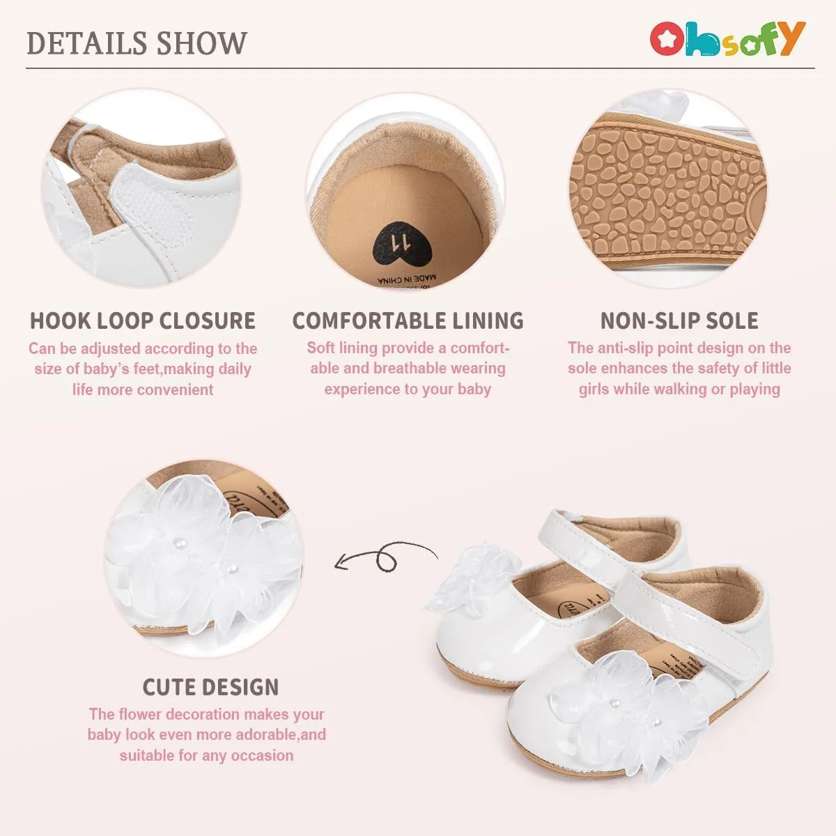 ohsofy Infant Baby Girls Mary Jane Flats Non-Slip Bowknot Princess Wedding Dress Shoes Toddler Crib Shoes