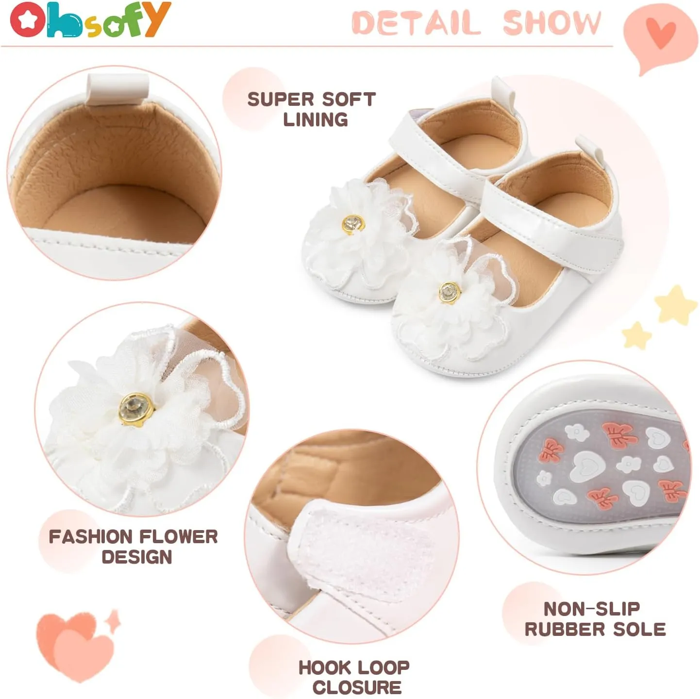 ohsofy Infant Baby Girls Mary Jane Flats Non-Slip Bowknot Princess Wedding Dress Shoes Toddler Crib Shoes