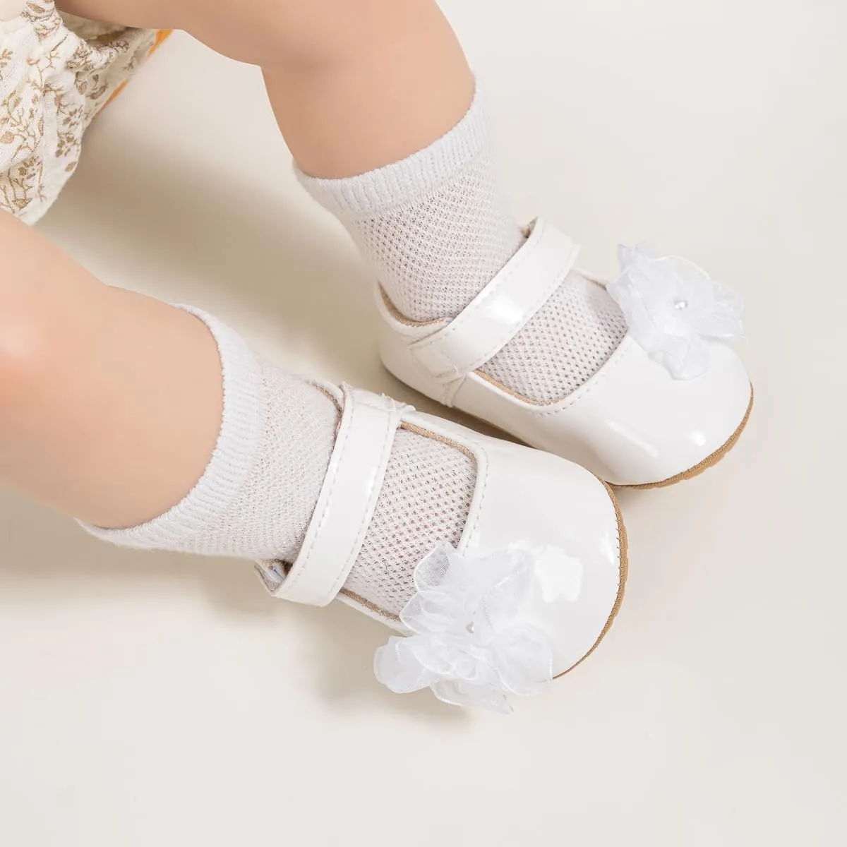 ohsofy Infant Baby Girls Mary Jane Flats Non-Slip Bowknot Princess Wedding Dress Shoes Toddler Crib Shoes