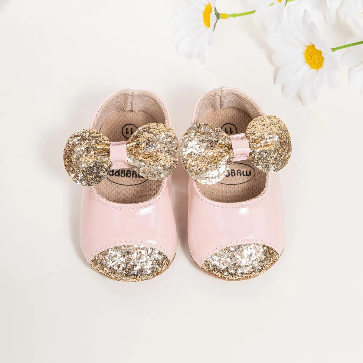 ohsofy Infant Baby Girls Mary Jane Flats Non-Slip Bowknot Princess Wedding Dress Shoes Toddler Crib Shoes
