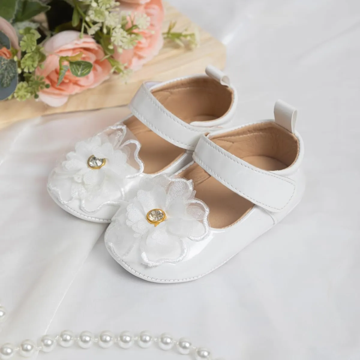 ohsofy Infant Baby Girls Mary Jane Flats Non-Slip Bowknot Princess Wedding Dress Shoes Toddler Crib Shoes