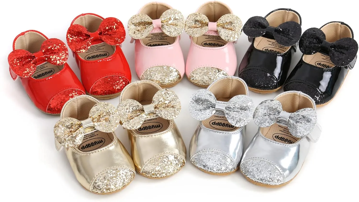 ohsofy Infant Baby Girls Mary Jane Flats Non-Slip Bowknot Princess Wedding Dress Shoes Toddler Crib Shoes