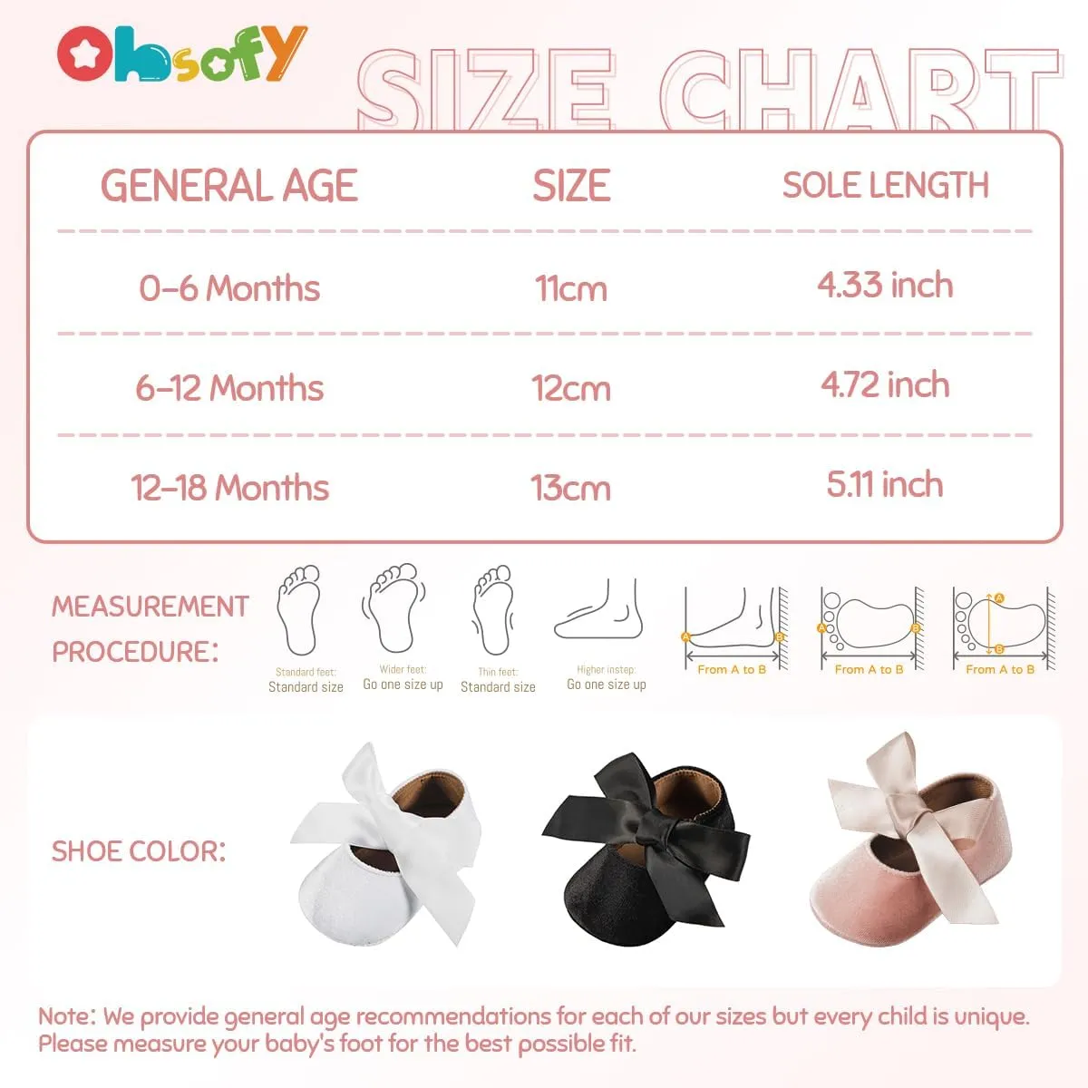 ohsofy Infant Baby Girls Mary Jane Flats Non-Slip Bowknot Princess Wedding Dress Shoes Toddler Crib Shoes
