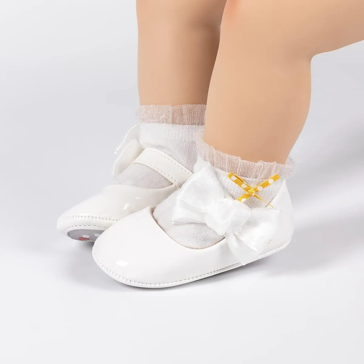 ohsofy Infant Baby Girls Mary Jane Flats Non-Slip Bowknot Princess Wedding Dress Shoes Toddler Crib Shoes