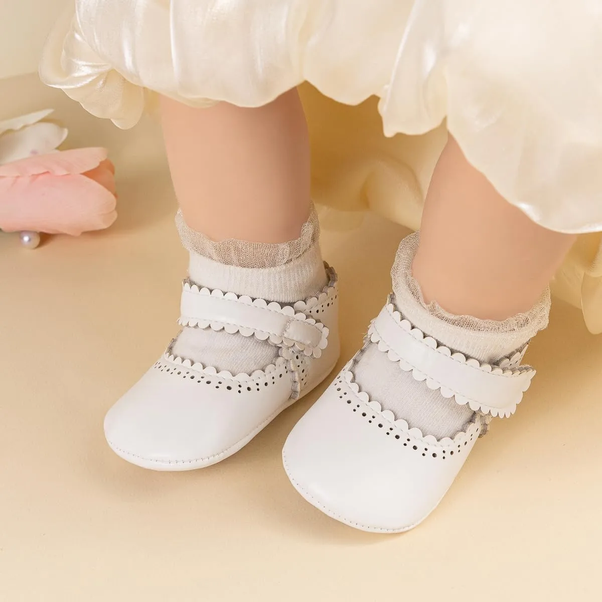 ohsofy Infant Baby Girls Mary Jane Flats Non-Slip Bowknot Princess Wedding Dress Shoes Toddler Crib Shoes