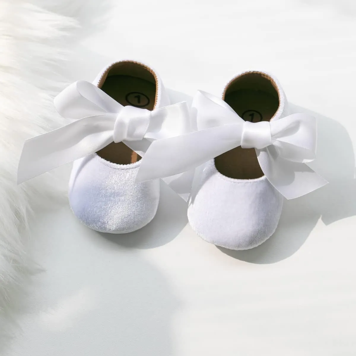 ohsofy Infant Baby Girls Mary Jane Flats Non-Slip Bowknot Princess Wedding Dress Shoes Toddler Crib Shoes