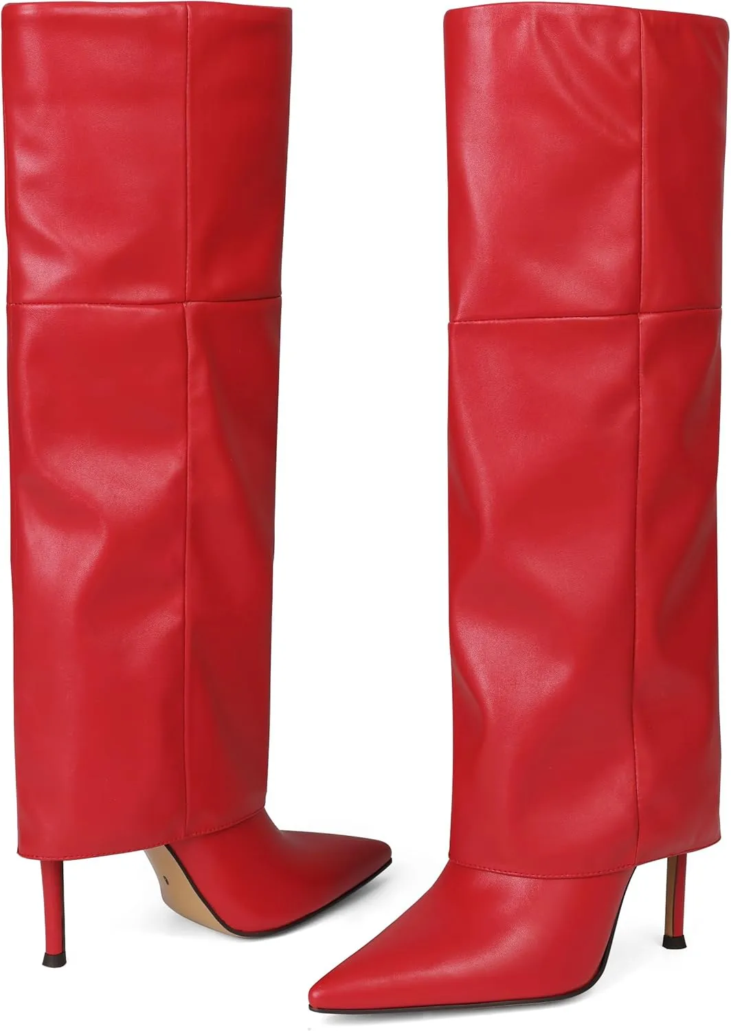 Oiamenne Women's Fold Over Boots Knee High Boots for Women Pointed Toe Stiletto Heel Long Boots Sexy Tall Boots Slip On Fall Winter boots