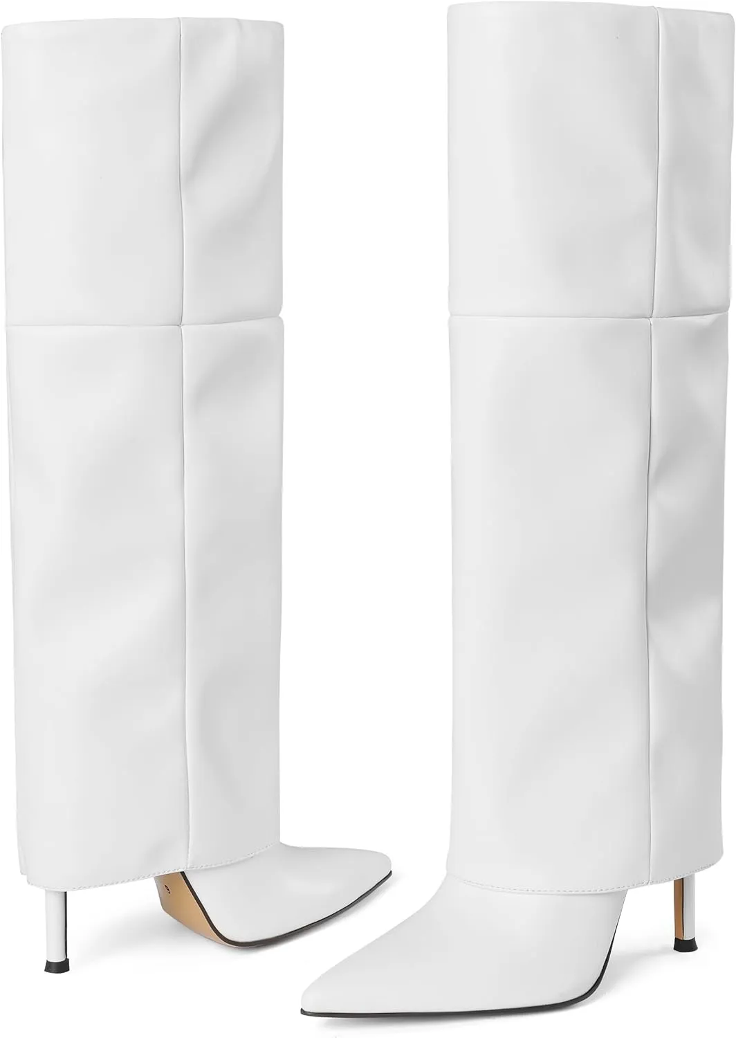 Oiamenne Women's Fold Over Boots Knee High Boots for Women Pointed Toe Stiletto Heel Long Boots Sexy Tall Boots Slip On Fall Winter boots