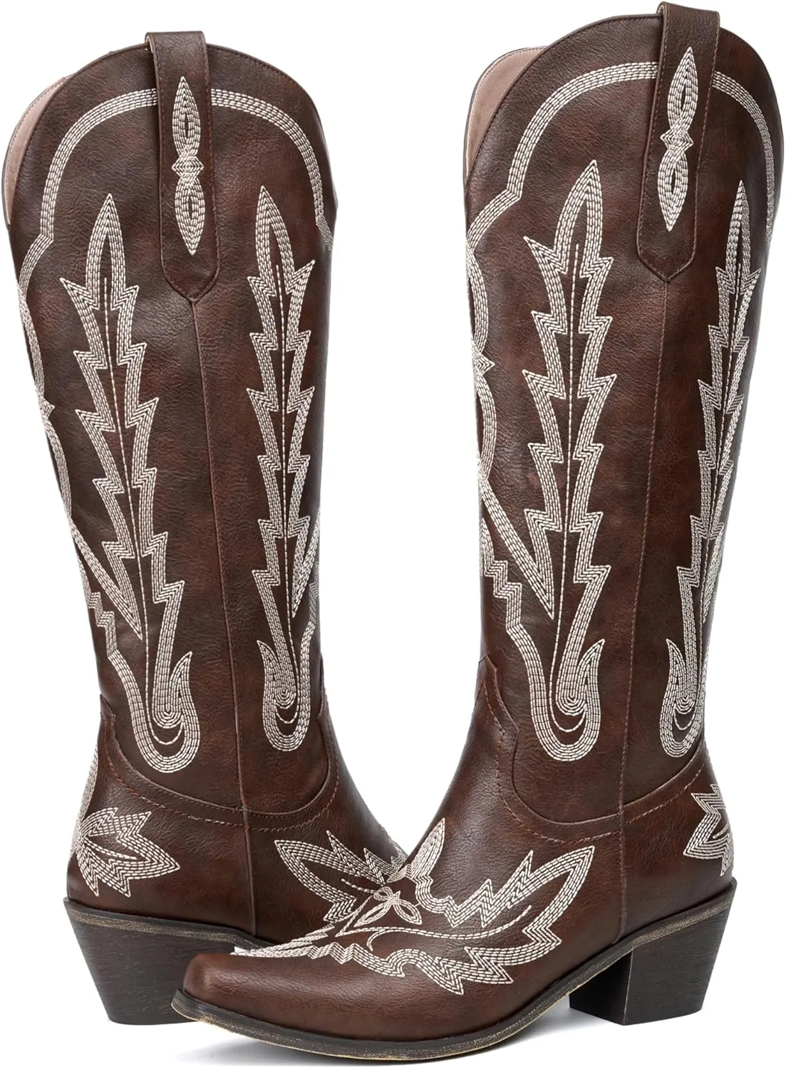 olomisa Over the Knee Cowboy Boots for Women Embroidery Cowgirl Boots Chunky Heel Side Zipper Boots Thigh High Western Boots