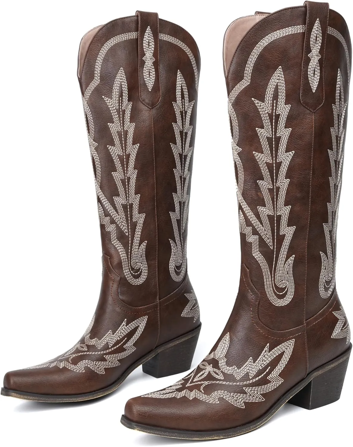 olomisa Over the Knee Cowboy Boots for Women Embroidery Cowgirl Boots Chunky Heel Side Zipper Boots Thigh High Western Boots
